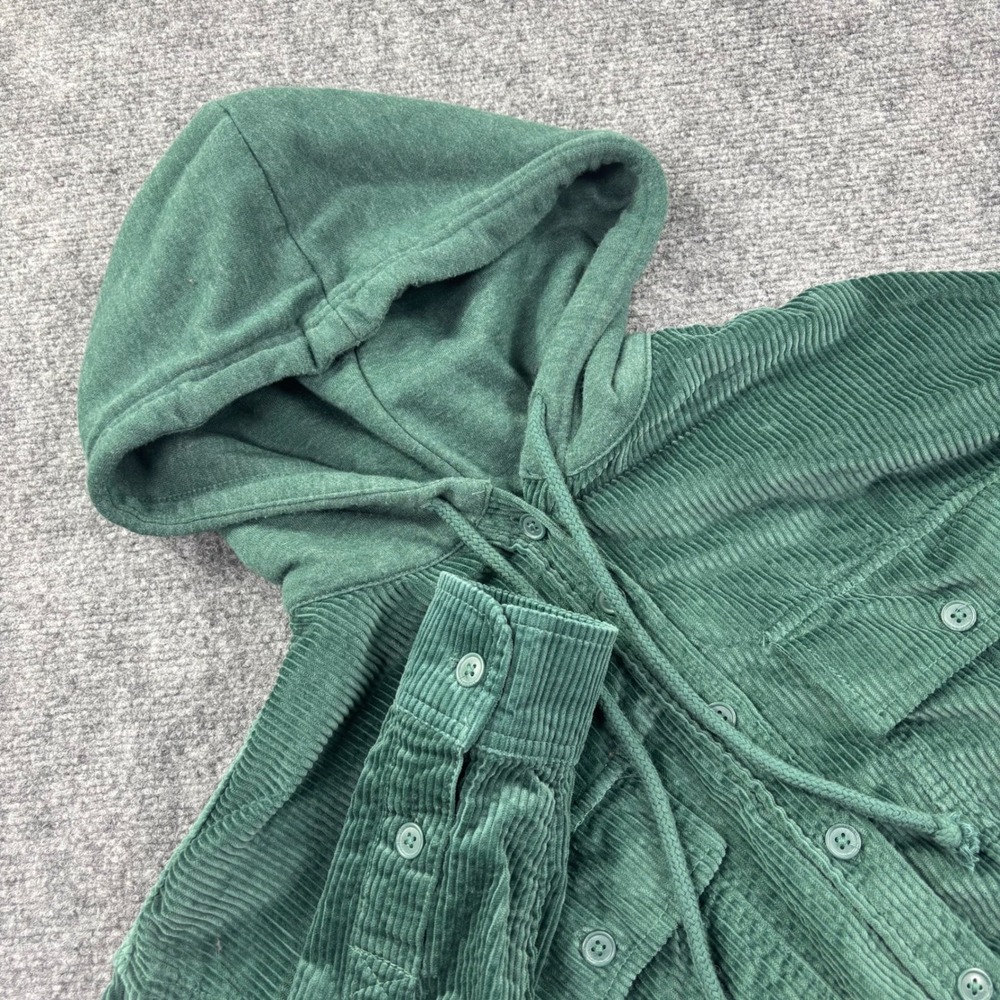 American Eagle Corduroy Hooded Shacket XS Green Button Up‎ Cropped Women's
